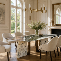 Table à manger de luxe en marbre vert diamanté Pandora, plateau en quartzite exotique, base sculpturale, mobilier de villa