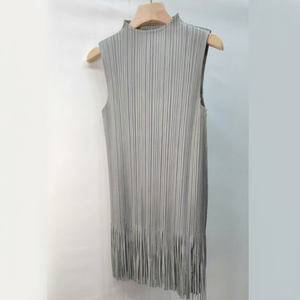 เสื้อครอปแขนกุดคอเต่าจีบพลีทสไตล์ลำลอง Miyake ปี 2026 พร้อมชายครุย เสื้อผ้าสไตล์ตะวันตกสำหรับผู้หญิง ขายส่งจำนวนมาก ออนไลน์ - Product Image 1
