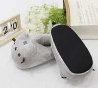 Pantoufles d'hiver chaudes pour femmes, motif chat de dessin animé mignon, en peluche, à talon fermé, pour la maison