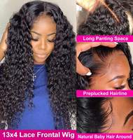 Pelucas de Cabello Humano Brasileño Virgen sin Procesar, con Ondas de Agua, Rizadas, con Frente de Encaje Transparente HD 13x4 sin Pegamento y Cutículas Alineadas