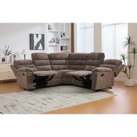 Canapé d'angle inclinable moderne en tissu et bois avec fonction massage et table pliante pour salon