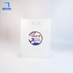 Sacs en papier kraft blancs personnalisés en gros avec poignée découpée et trou perforé pour l'emballage alimentaire (lait et sushi) avec logo imprimé - Product Image 5