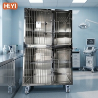 Cage pour chat HEYI à 2 niveaux en acier inoxydable 304, double zone, pour transport en clinique vétérinaire, avec roulettes silencieuses à verrouillage automatique FZ-04