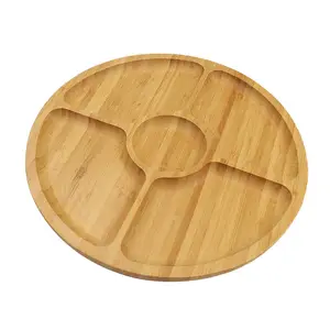 Compartimento de madeira para aperitivo de queijo, placa de bambu biscoito servidor bandeja chip e placas de seção de prato de mergulho