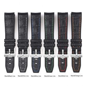 Bracelet de luxe en caoutchouc 20 mm 22 mm, bracelet en cuir, bracelet en silicone liquide à extrémités courbées et surpiqûres - Product Image 2