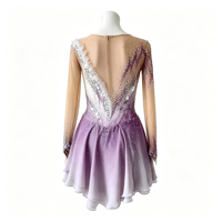 Robe de patinage artistique pour femmes et filles, dégradé violet, strass, maille, manches longues, compétition de patinage sur glace, tenue de performance personnalisée