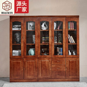 Xiuyuan Spring Scenery <b>Solid</b> <b>Wood</b> <b>Bookcase</b> With Glass Doors Modular Study Cabinet For Home Office Storage - Product Image 1