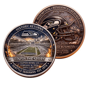 Pièce commémorative des Seattle Seahawks (est. 1976) en métal, artisanat, thème Super Bowl Santa Clara 2026, décoration de bureau, cadeau - Product Image 1