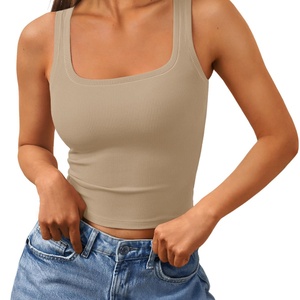 Camisetas sin mangas para mujer al por mayor, cuello cuadrado, estilo crop, acanaladas, para fitness y uso casual - Product Image 6