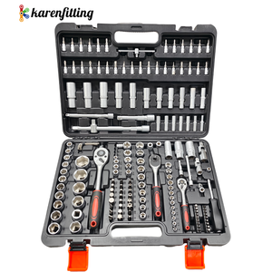 Set peralatan mekanik 172 buah, Set peralatan mekanik 1/2 "3/8" 1/4 ", Drive SAE metrik, kunci pas soket perbaikan otomatis, casing penyimpanan kombinasi - Product Image 1