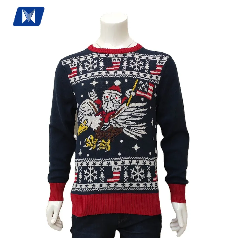 2022 Custom Unisex Knitted Women Men Pull Homme Wool Jumper Cashmere Sueter Navidad Jacquard Crew Neck Ugly Christmas Sweater