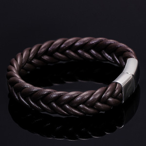 Pulsera de Cuero Tejida a Mano, Color Negro Café, Cierre de Acero Inoxidable, Joyería de Regalo para Hombre, Origen Yiwu AB1188 - Product Image 4