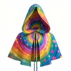 Cape à capuche réactive aux UV, brillante, métallique, holographique, pour adulte, pour fêtes, clubs, cosplay, carnaval, déguisements de diable - Product Image 2