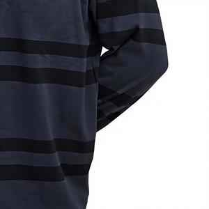 Polo en tricot rayé à manches longues pour homme, décontracté, boutonné, bleu foncé avec col blanc - Product Image 4