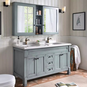 Mueble de Baño Minimalista de Madera Maciza con Lavabo Doble, Espejo Inteligente Personalizable y Gabinete para Uso en Hoteles, Ecológico - Product Image 1