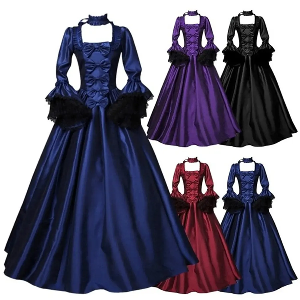 Trajes de halloween renascentista medieval, para mulheres adulto victoria vestido vintage elegante de renda, corte médio, feminino, cosplay