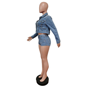 2024 Mùa Thu Nữ Căng Rửa Denim Hai Quần Short Pice Set Mùa Hè Phụ Nữ Quần Áo Áo Khoác Và Denim Váy Set - Product Image 3