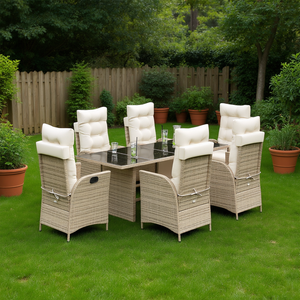 Set da pranzo da giardino beige per 6 persone, mobili da esterno resistenti alle intemperie, tavolo e sedie in vimini - Product Image 2