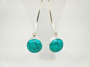 Boucles d'oreilles pendantes élégantes en turquoise naturelle faites à la main, en argent sterling 925, pierre bleu-vert, pour femmes, vente en gros - Product Image 5