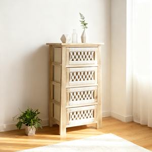 ชั้นวางของไม้สานมือพร้อมลิ้นชักสำหรับตกแต่งบ้านสไตล์โบโฮสแกนดิเนเวียนในห้องนั่งเล่นหรือห้องนอน - Product Image 5