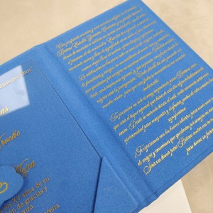 Invitaciones de Boda de Terciopelo Azul Cielo, Juego de Tarjetas de Invitación Acrílicas con Lámina Dorada, Monograma Personalizado, Páginas Interiores Editables, Diseño Único para Matrimonio - Product Image 3