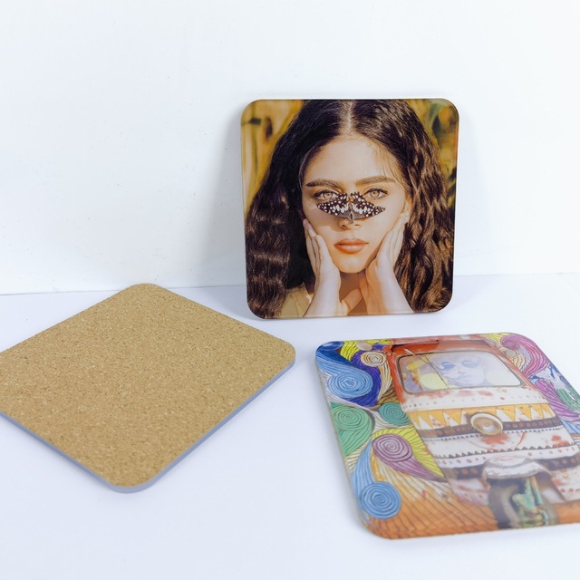 RubySub Custom Classic Square Acrylic Coaster Blanks with Cork Back Eco-Friendly Sublimation Printing
