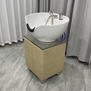 Bac à shampoing en céramique pour salon de coiffure, lavabo autoportant avec robinet et tuyau pour barbier - Product Image 2