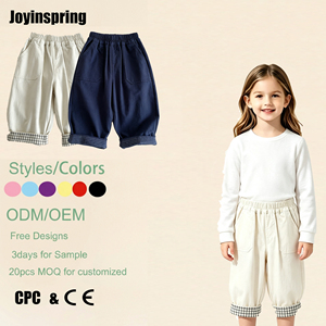 Pantalones de <span class=keywords><strong>Pana</strong></span> de Pierna Ancha para Niños, Cintura Elástica, Diseño a Cuadros, Puños Doblados, para Niños y Niñas, Otoño Invierno, Casuales, Cálidos, Color Crema y Azul Marino - Product Image 1