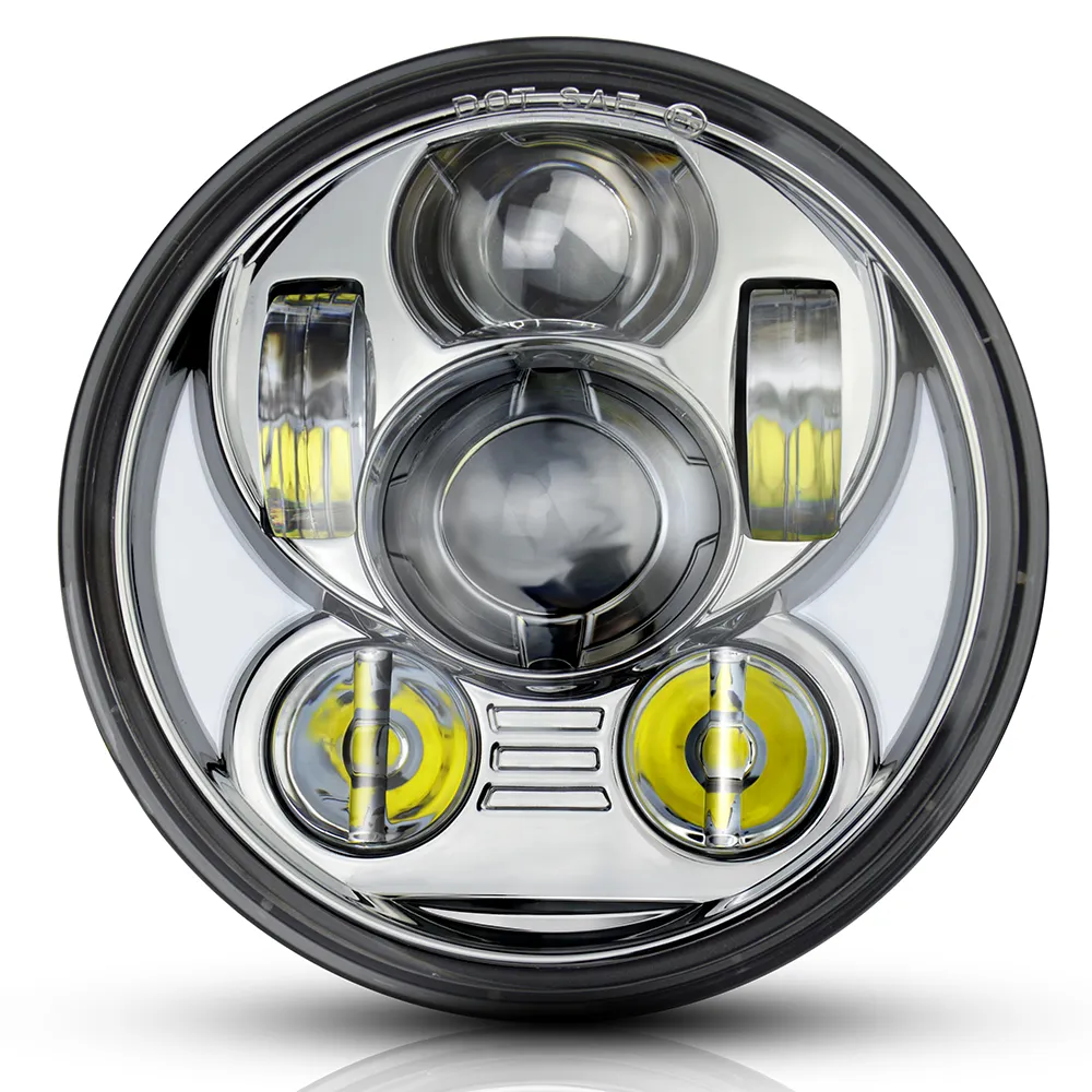 5.75" 5-3/4'' Round Black LED Headlight High Low Beam Halo for Motorcycle