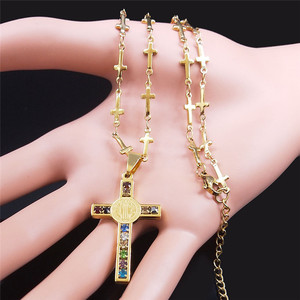 Jesús <span class=keywords><strong>Cruz</strong></span> Benedicto Medalla Colgante Collar Mujeres/Hombres Acero Inoxidable Color Oro Cadena Joyería collar <span class=keywords><strong>Cruz</strong></span> de <span class=keywords><strong>San</strong></span> <span class=keywords><strong>Benito</strong></span> (NL280) - Product Image 3