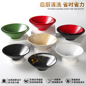 Grand bol en mélamine bicolore, texture rocheuse, intérieur blanc givré, extérieur rouge, pour nouilles et plats chauds, usage domestique - Product Image 4