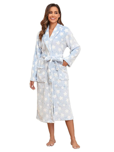 Robe <span class=keywords><strong>de</strong></span> <span class=keywords><strong>nuit</strong></span> décontractée à capuche en <span class=keywords><strong>polaire</strong></span> pour <span class=keywords><strong>femme</strong></span>, imprimé pois mignon, automne-hiver, avec ceinture, manches longues, poches, douce et respirante - Product Image 2