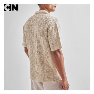 BSCI Certification Sweater Manufacturer Custom <b>Men</b> Cotton Short Sleeve Knit <b>Cardigan</b> Sweater Embroidery Casual Crochet Shirt - Product Image 3