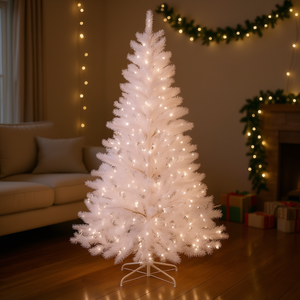 Sapin de Noël blanc DB de 2,13 m, 1346 branches, 500 lumières LED, couleur froide, arbre décoratif d'intérieur avec base de support - Product Image 2