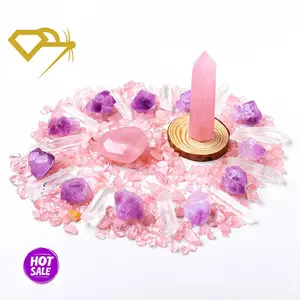 Set di scatole di Chakra di cristallo di vendita a caldo pietre curative meditazione quarzo rosa torre cuore Chips per cristallo artigianato regalo