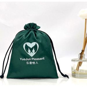 Sacs en tissu satiné pour bijoux, sacs à cordon en soie simulée, pochettes d'emballage pour cosmétiques et perruques, pochettes à cordon avec impression de logo - Product Image 3