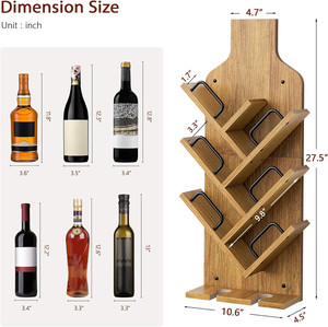 Estante de Madera para Exhibición y Almacenamiento de 6 Botellas de Vidrio, Soporte de Pared para Botellas de Vino, para Sala de Estar, Comedor, Bodega, <span class=keywords><strong>Bar</strong></span> - Product Image 4
