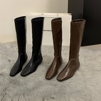 Bottes pour femmes à talon épais, marron, à bout carré, amincissantes, style automne/hiver 2026, noires, mi-mollet