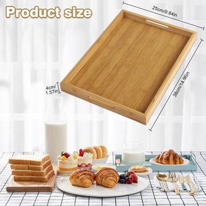 Plateau de service en bambou 38x25cm, plateau rectangulaire en bois pour thé et pain, plateau alimentaire multifonctionnel pour bureau - Product Image 1