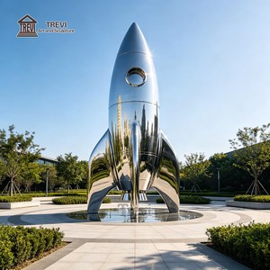 Sculpture <span class=keywords><strong>de</strong></span> fusée TREVI en acier inoxydable avec grand miroir |   Statue moderne en métal pour l'extérieur, idéale pour les places et les lieux culturels publics - Product Image 6
