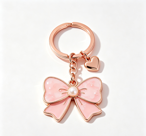 Llavero de Corazón de Mariposa en Oro Rosa, Anillo de Metal Esmaltado con Acento de Perla, Regalo Personalizado para Recuerdo de Boda - Product Image 3