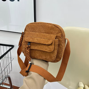 Hot Sale Corduroy Messenger Bags Fashion Solid Color Women's Adjustable <b>Strap</b> Campus Style <b>Shoulder</b> Crossbody Sling Bags - Product Image 2