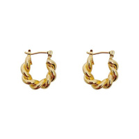 Boucles d'oreilles créoles torsadées minimalistes plaquées or 18 carats de haute qualité au design vintage, bijoux dorés torsadés type Huggie