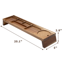 Organisateur de bureau en bois de noyer foncé, plateau de rangement multi-emplacements avec support pour tasse et support pour téléphone pour poste de travail