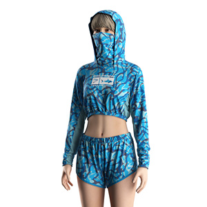 Shorts de Pesca para Mujer, Azul Camuflaje, Altamente Elásticos, Cintura con Cordón Ajustable, Resistentes a la Decoloración, Transpirables, para Viajes de Pesca - Product Image 4