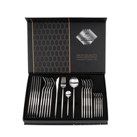 Ensemble de couverts de luxe 24 pièces avec boîte haut de gamme, service personnalisé de 24 couverts mats colorés pour 6 personnes, comprenant couteau, fourchette et cuillère