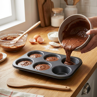 Moule à muffins/cupcakes en acier au carbone noir, écologique, 6 ou 12 cavités, compatible four, certifié FDA LFGB, fabrication directe usine, OEM ODM personnalisé