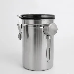 批发气密不锈钢咖啡罐，带co2阀食品存储带不锈钢勺