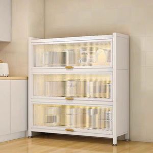 Armoire de cuisine <span class=keywords><strong>four</strong></span> à <span class=keywords><strong>micro</strong></span>-ondes en acier avec 4 portes rabattable 90 casiers de rangement d'organisation de stockage à domicile en acier - Product Image 2