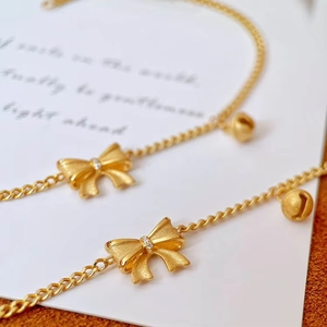 Xinfly Christmas Gift Real 18k Gold Fine Jewelry Bowknot Bell Pendant Charm <b>Bracelets</b> - Product Image 3